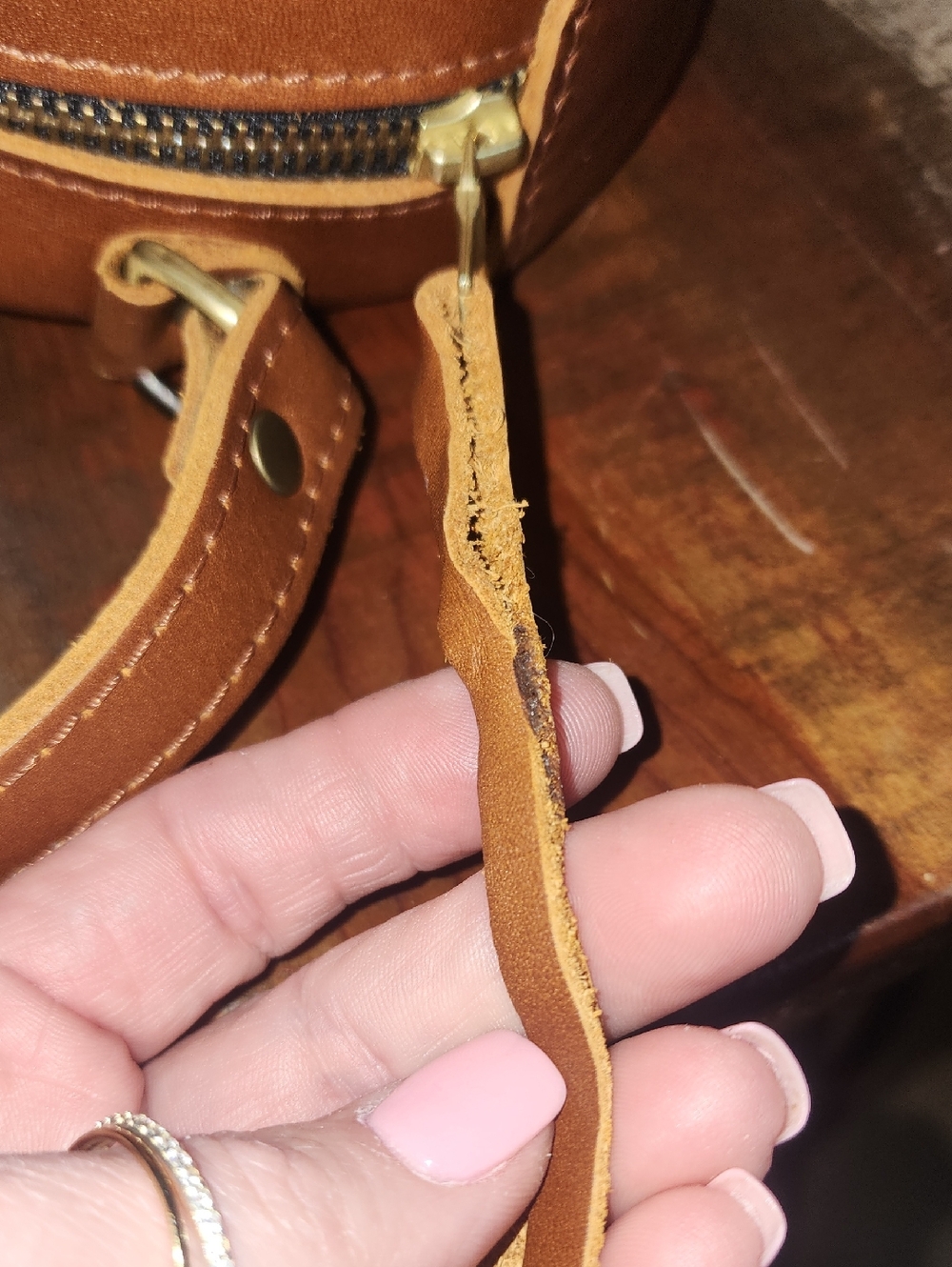Portland Leather Goods Brown Cognac Small Round Circle Crossbody Bag - Picture 9 of 16